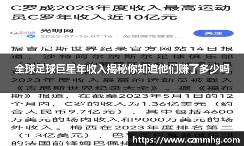 全球足球巨星年收入揭秘你知道他们赚了多少吗